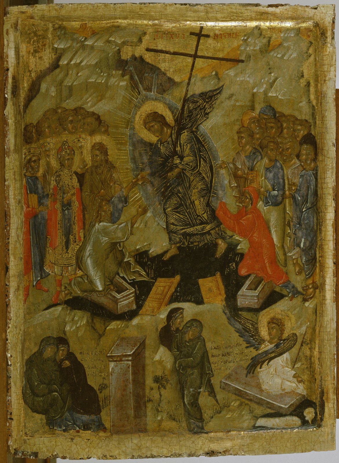 Byzantine Anastasis icon showing Christ trampling the gates of hell